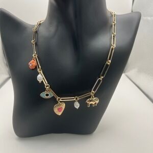 Ivory Ella Charm Necklace‎ Gold Tone Flower Heart Eye Pearl Accent Chain 16"